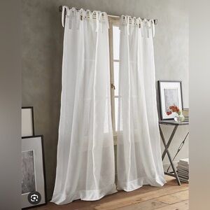 DKNY 100% Cotton Muslin Tie-Top Window Panels in Cream. A set of two panels.New!